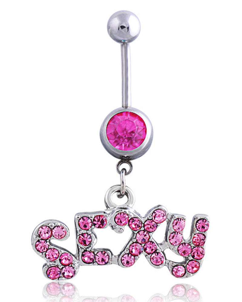 

1pc Crystal Rhinestone SEXY Letter Pattern Tassel Belly Ring, Pink