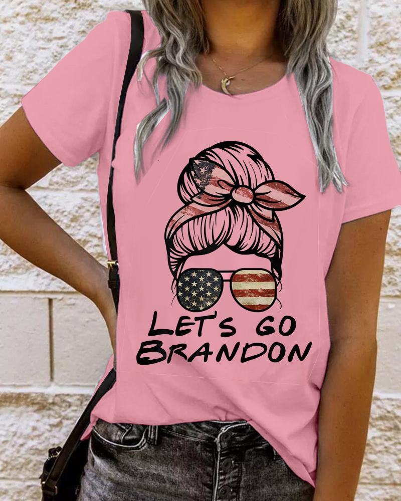 

Independence Day Flag Letter Figure Print Casual T-shirt, Pink