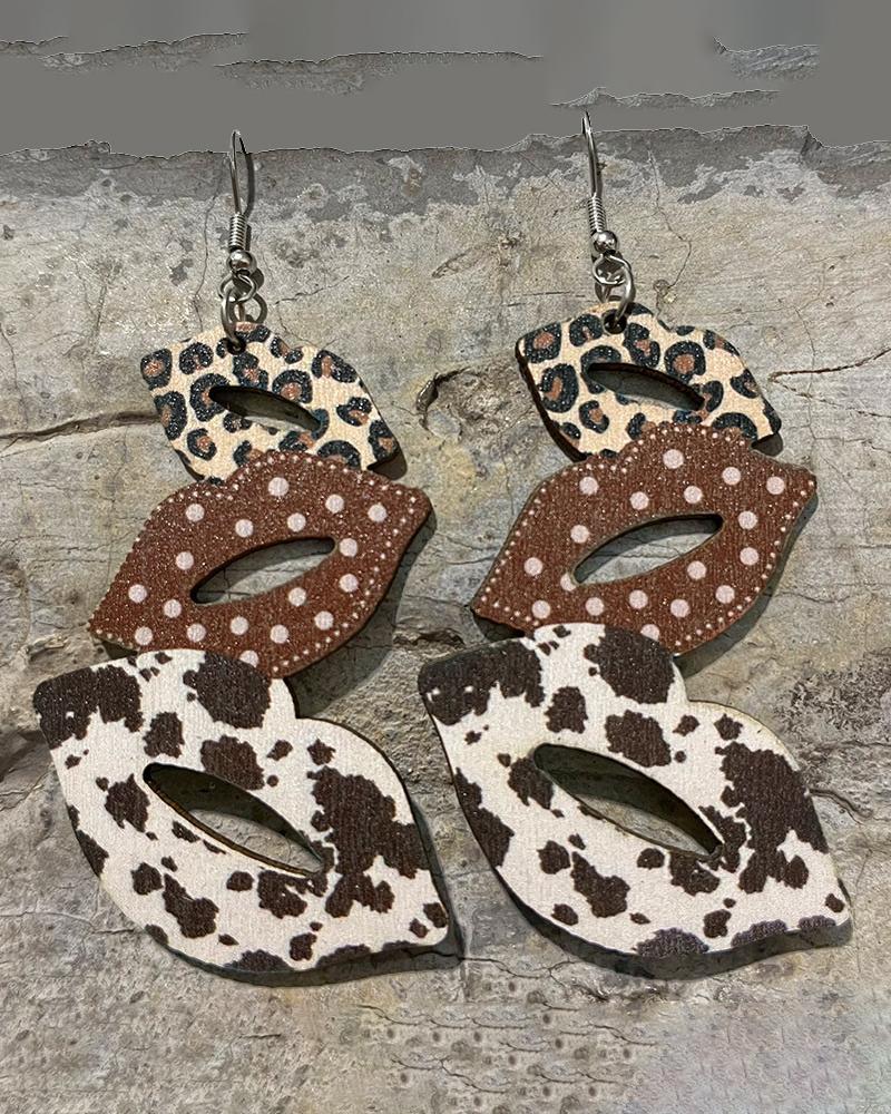 

1Pair Valentine's Day Leopard Lip Shaped Drop Earrings, Brown