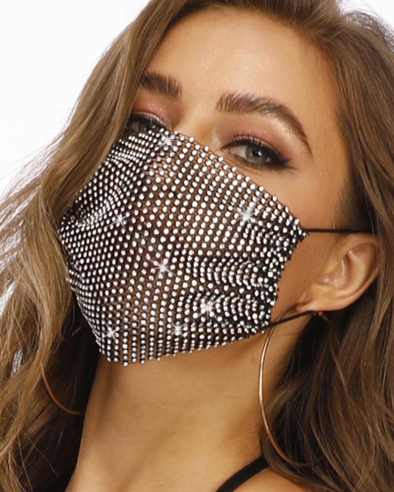 

Rhinestone Breathable Mouth Mask Washable And Reusable, Black