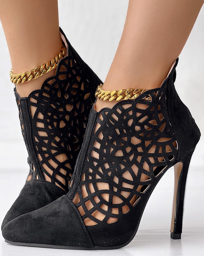 

Hollow Out Stiletto Heel Pumps, Black