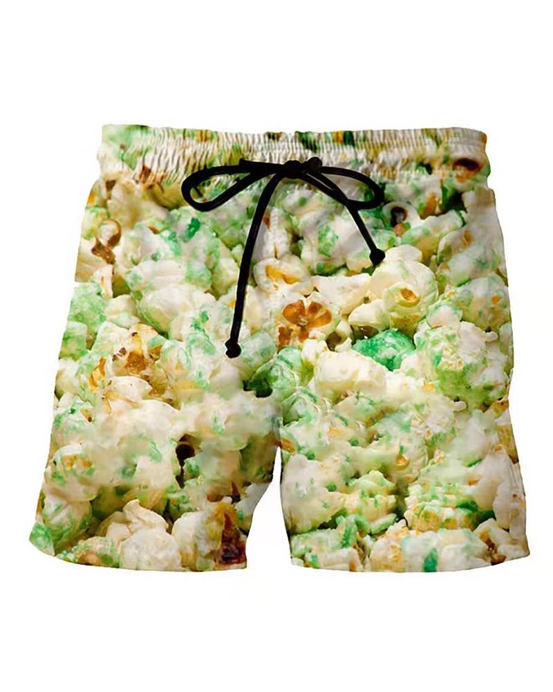 

3D Print Loose Drawstring Beach Shorts, Multicolor