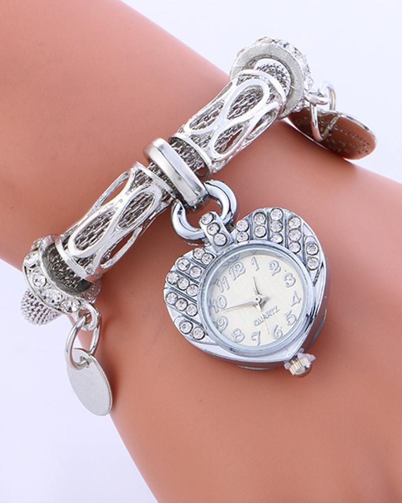 

1pc OT Toggle Heart Pattern Bangle Quartz Watch, Silver