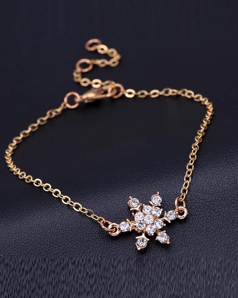 

1pc Christmas Rhinestone Snowflake Decor Charm Bracelet, Gold