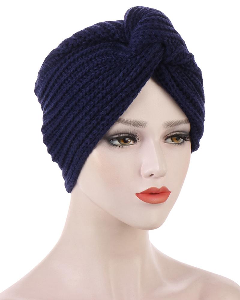 

Twisted Headwrap Knit Beanie Hat, Purplish blue