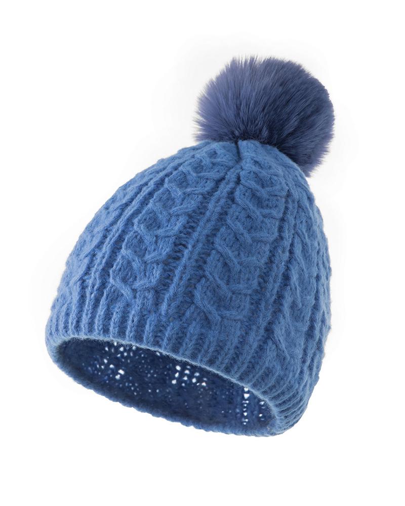 

Pom Pom Decor Knit Beanie, Blue