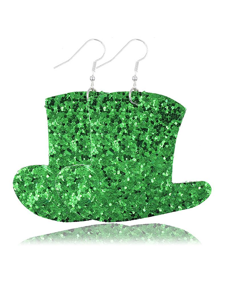 

St. Patrick's Day Hat Shaped Glitter Earrings, Style1