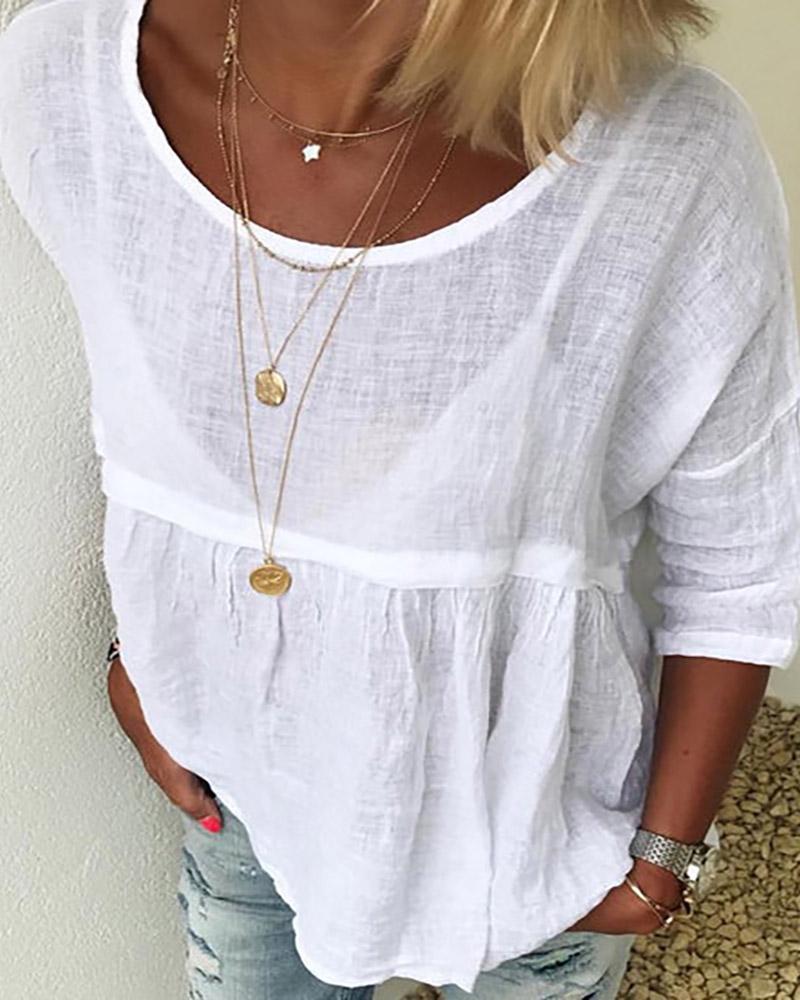 

Round Neck Plain Casual T-shirt, White