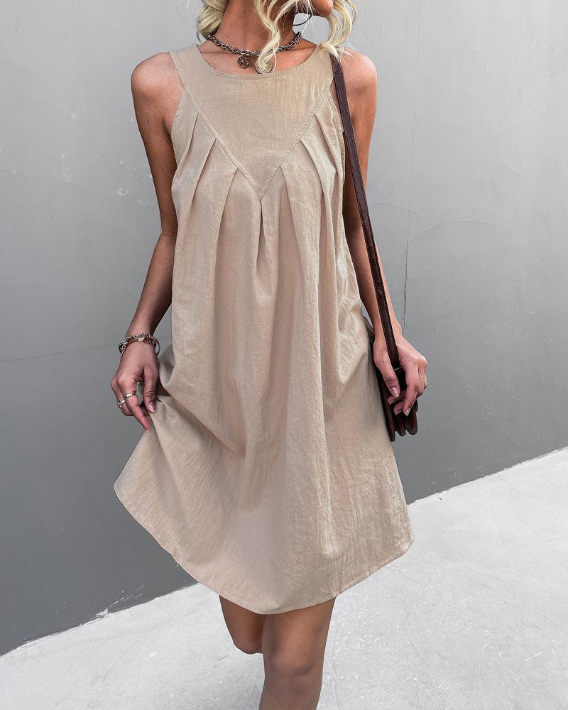 

Sleeveless Ruched Detail Swing Dress, Khaki
