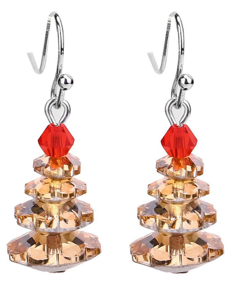 

1Pair Crystal Christmas Tree Drop Earrings, Apricot