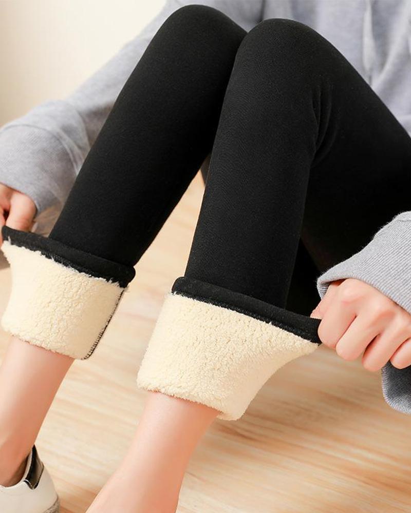 

Solid Skinny Fleece Pencil Pants, Black