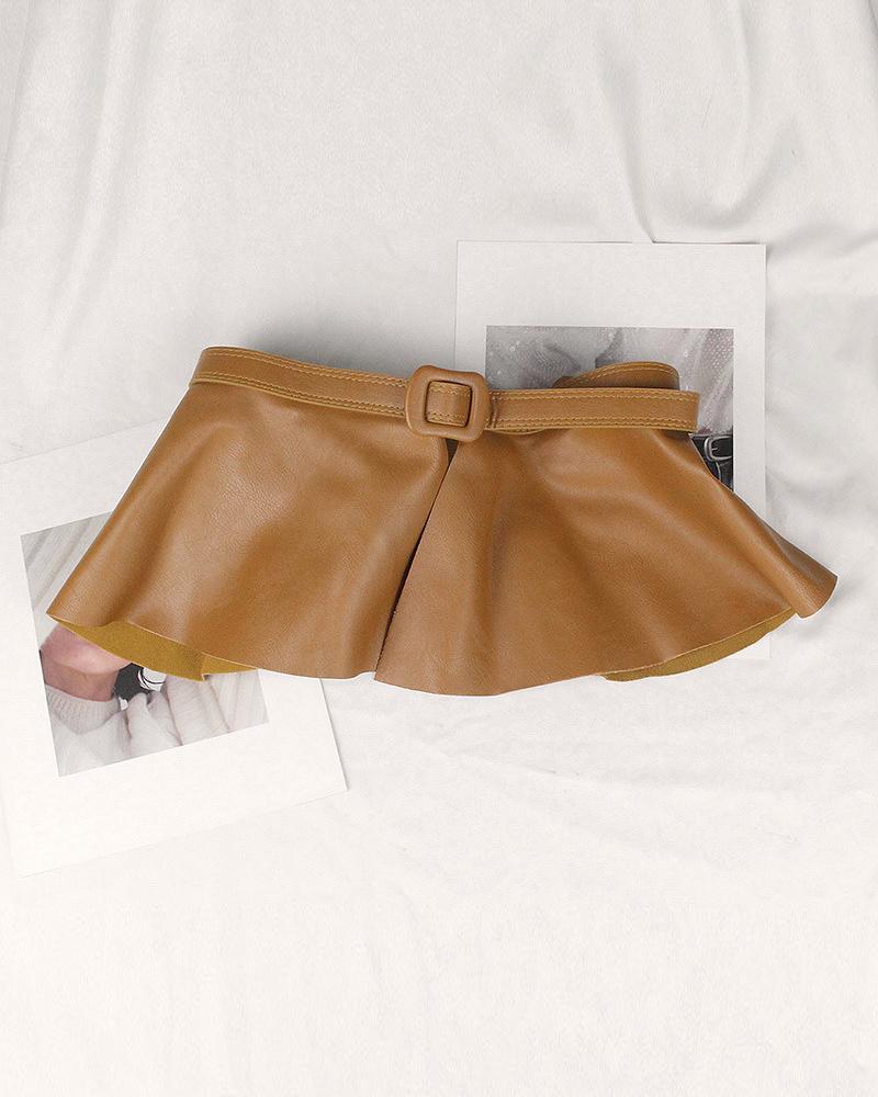 

PU Leather Ruffle Hem Belt, Coffee