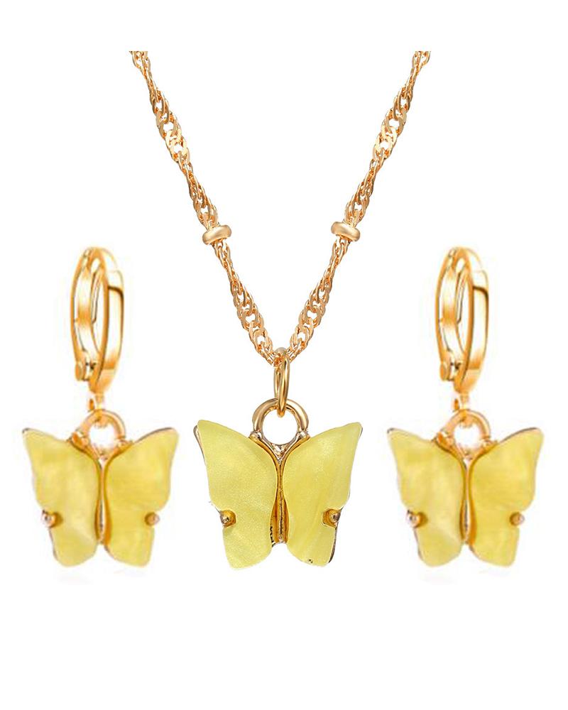 

2PCS Butterfly Pendant Necklace & Earrings Jewelry Set, Yellow