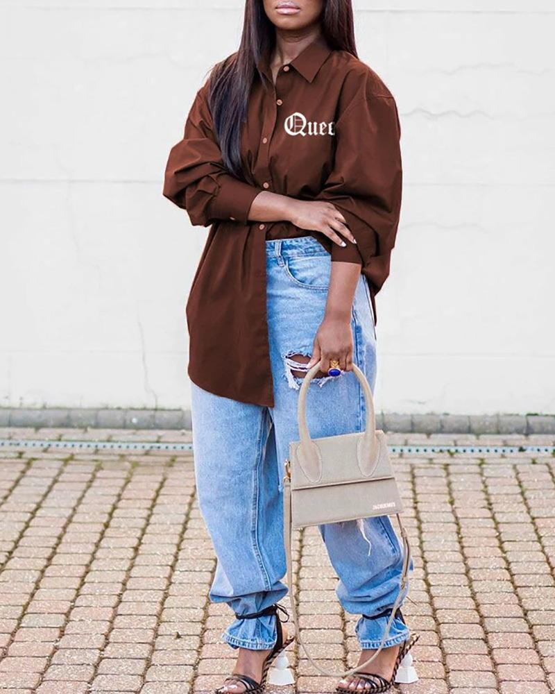 

Long Sleeve Button Design Shirt, Brown