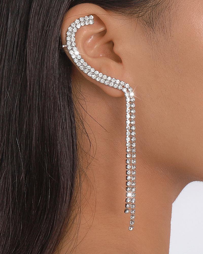 

1pc Rhinestone Tassel Ear Climber, Silver