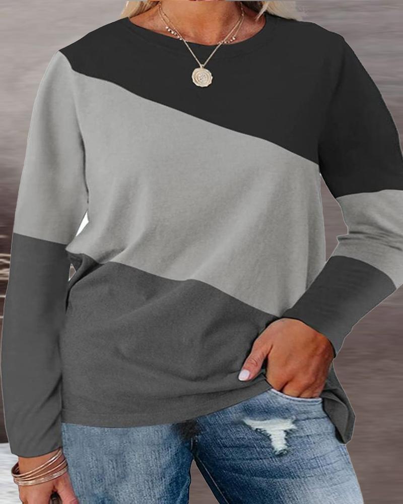 

Plus Size Colorblock Long Sleeve Casual Top, Gray