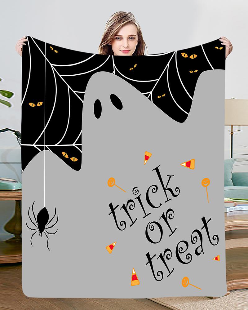 

1pc Halloween Gift Cartoon Graphic Haunted House Silhouette Print Flannel Throw Blanket, Style5