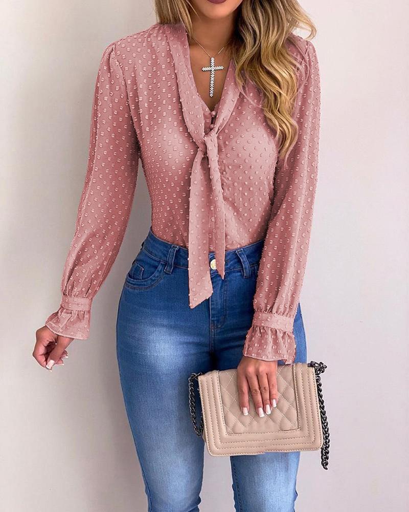 

Tied Button Detail Dots Casual Shirt, Pink