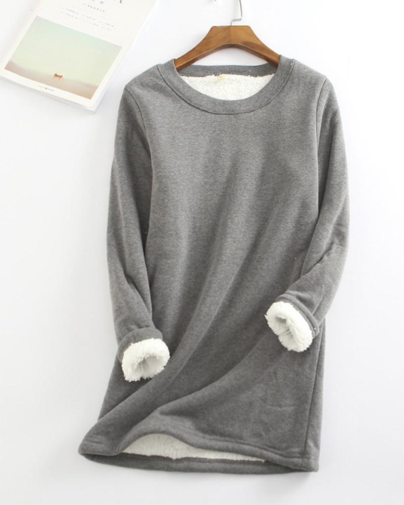 

Long Sleeve Thermal Warm Fleece Lined Sweatshirt, Dark grey