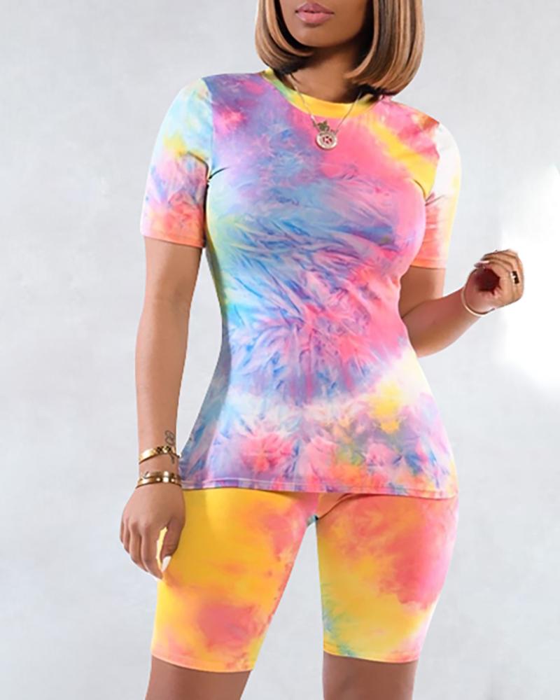 

Tie Dye Print Short Sleeve Top & Short Pant, Multicolor