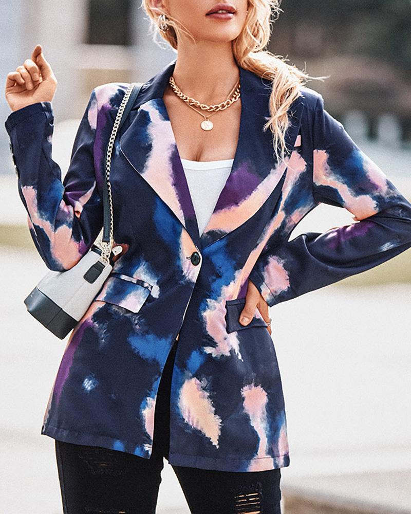 

Tie Dye Notched Collar Single Button Flap Detail Blazer Coat, Multicolor