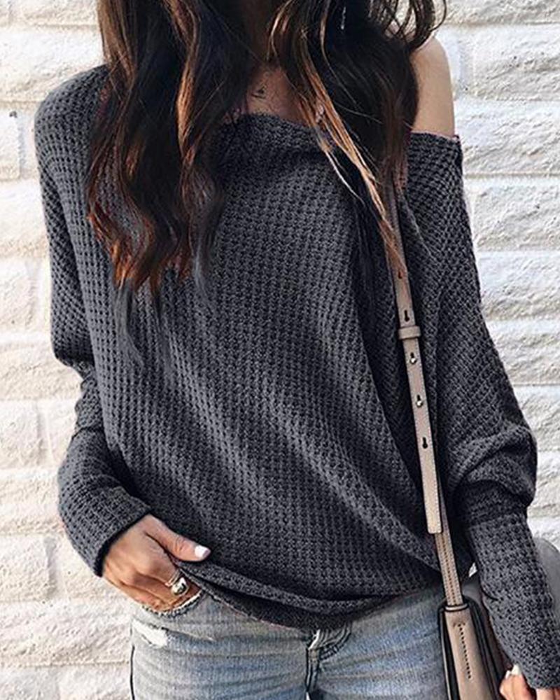 

Long Sleeve Casual Hollow Out Top, Gray