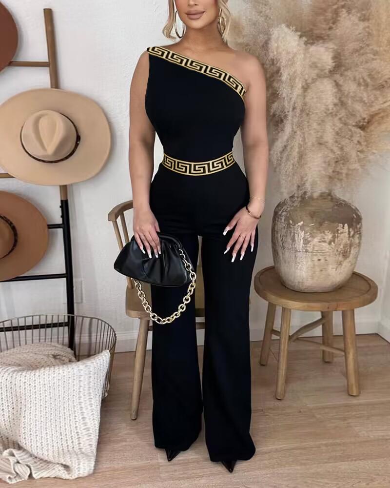 

Geo Tape Patch One Shoulder Jumpsuit, Black