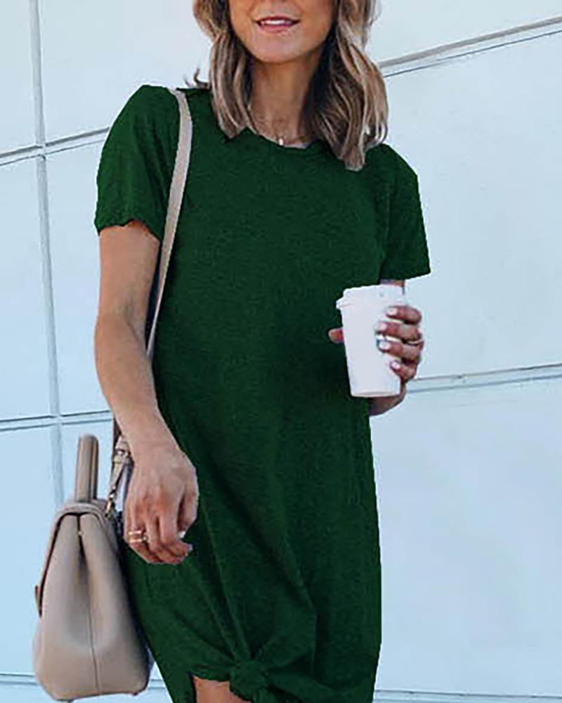 

Round Neck Short Sleeve Casual Dress, Green