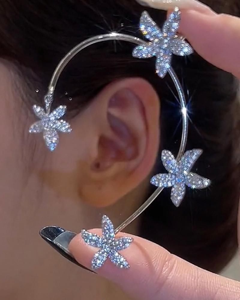 

1pc Rhinestone Floral Pattern Ear Climber, Silver