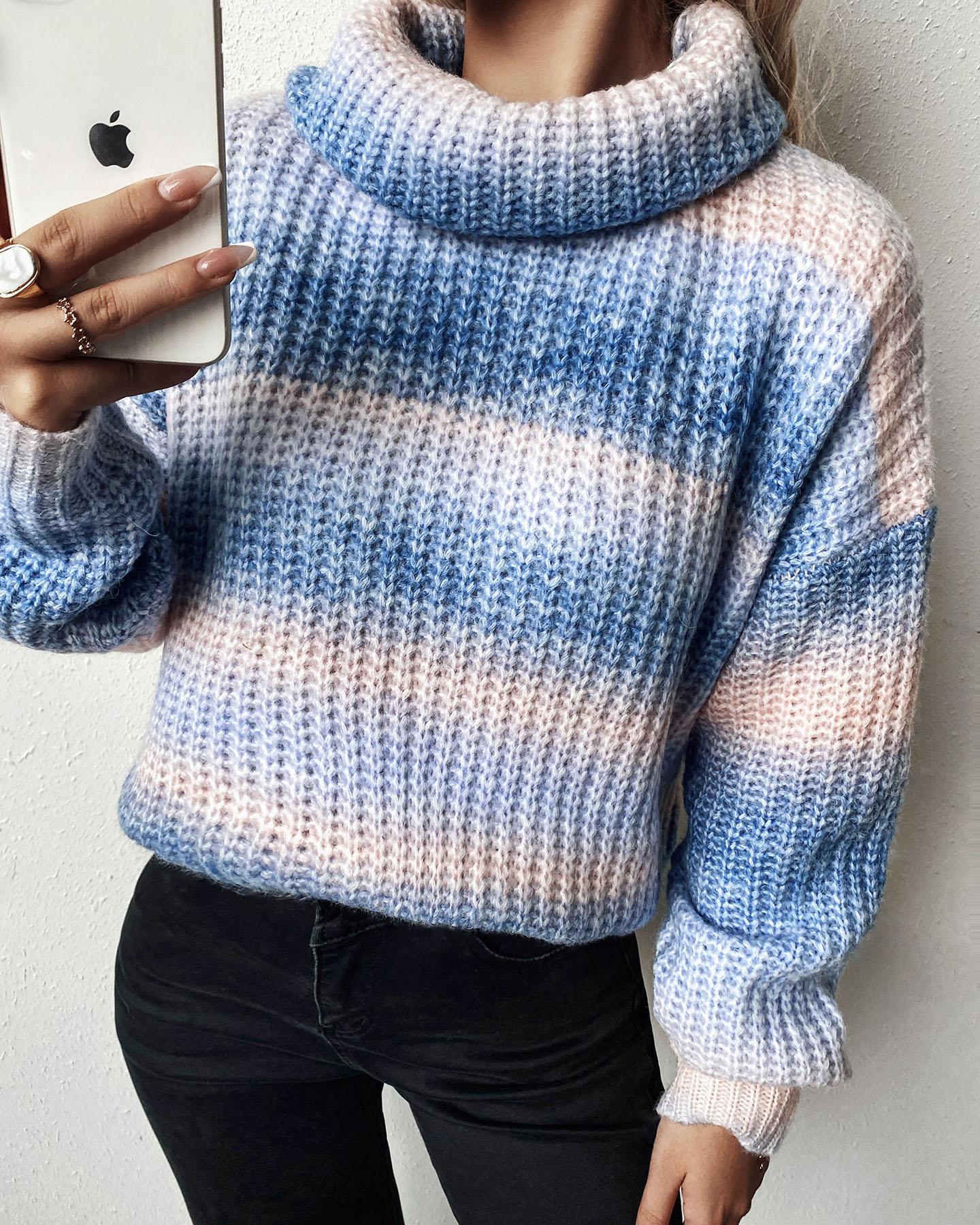 

Ombre Colorblock Long Sleeve High Neck Sweater, Multicolor