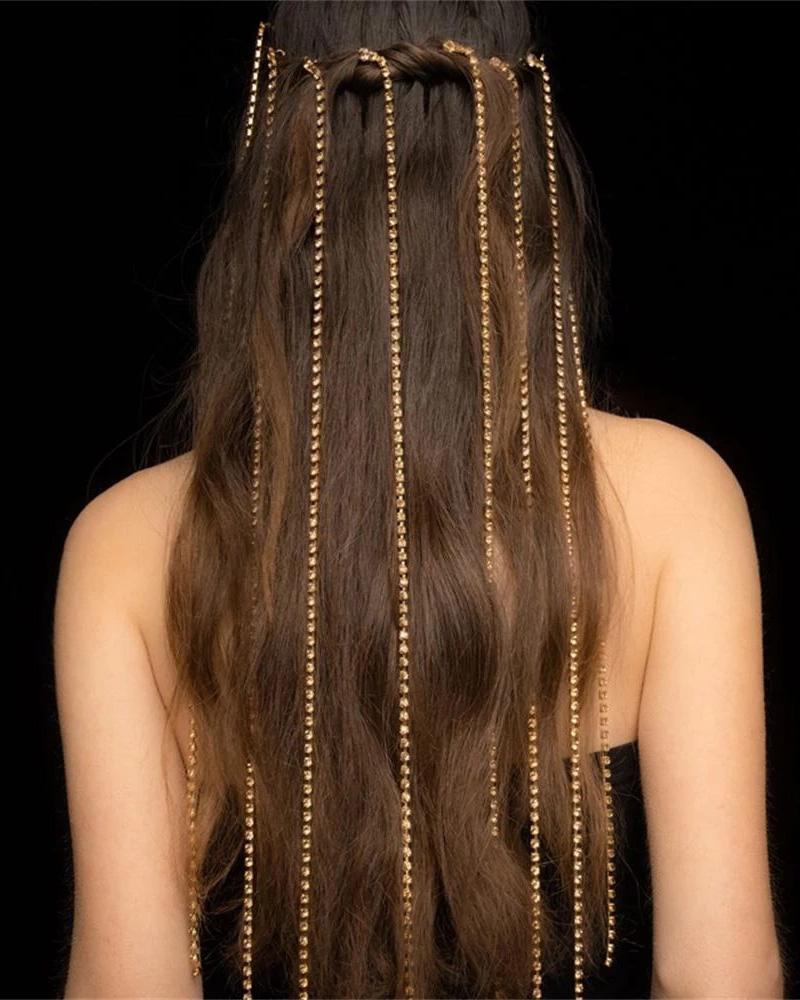 

Rhinestone Tassel Decor Hair Clip Sparkling Hair Chain, Gold