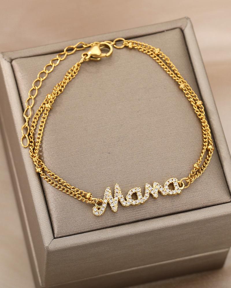 

Mother's Day Letter Pattern Rhinestone Beaded Bracelet, Gold