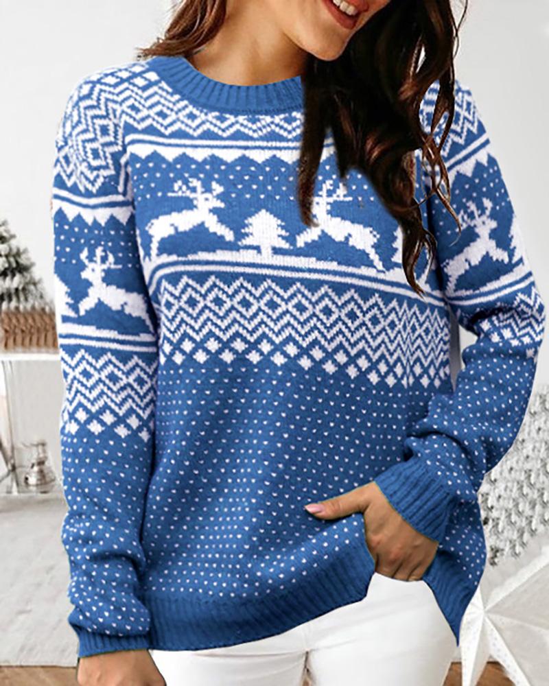

Christmas Mixed Print Knit Ugly Sweater, Blue
