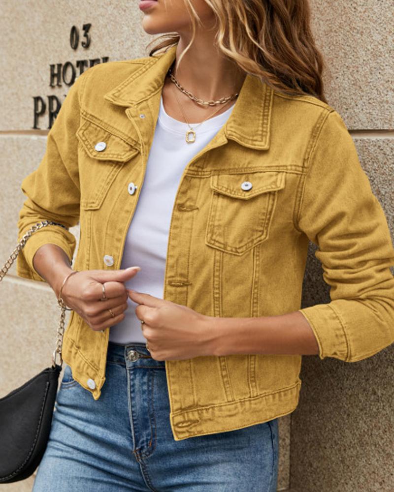 

Pocket Design Crop Denim Jacket, Yellow