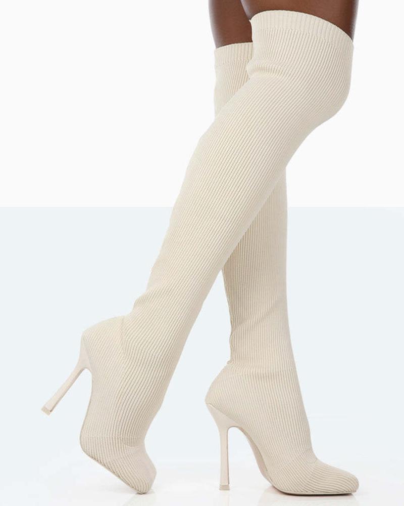 

Over The Knee Stiletto Boots, Beige