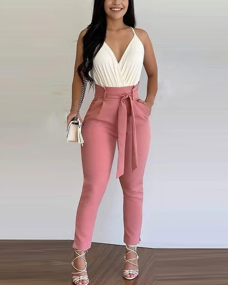 

Spaghetti Strap Bodysuit & Pants Set, Style1