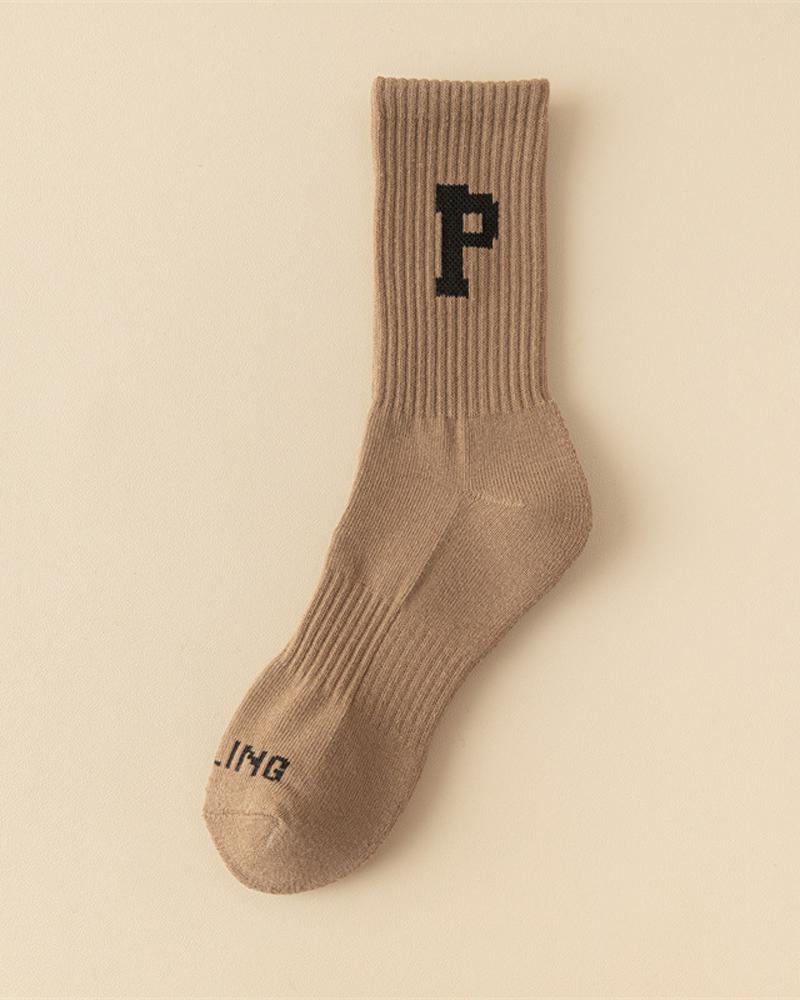

1Pair Letter Print Socks, Brown