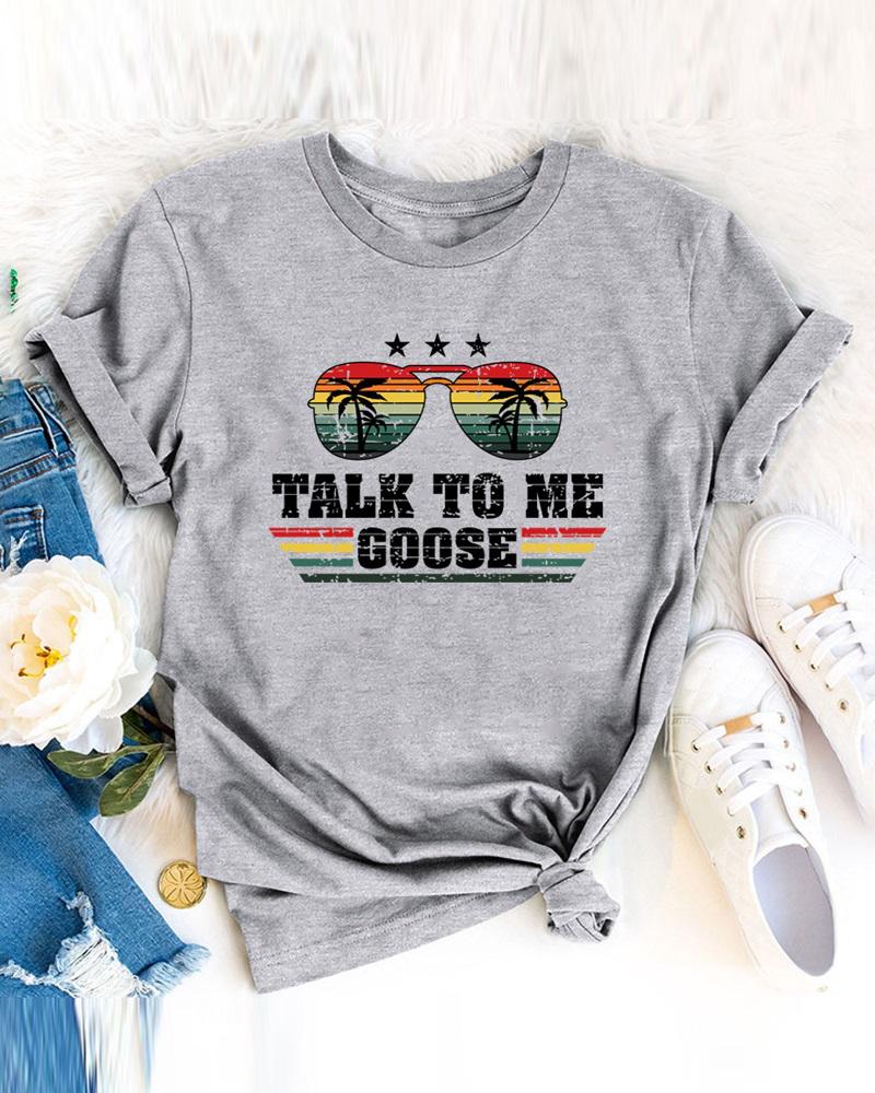 

Letter Print Short Sleeve Casual T-shirt, Light gray