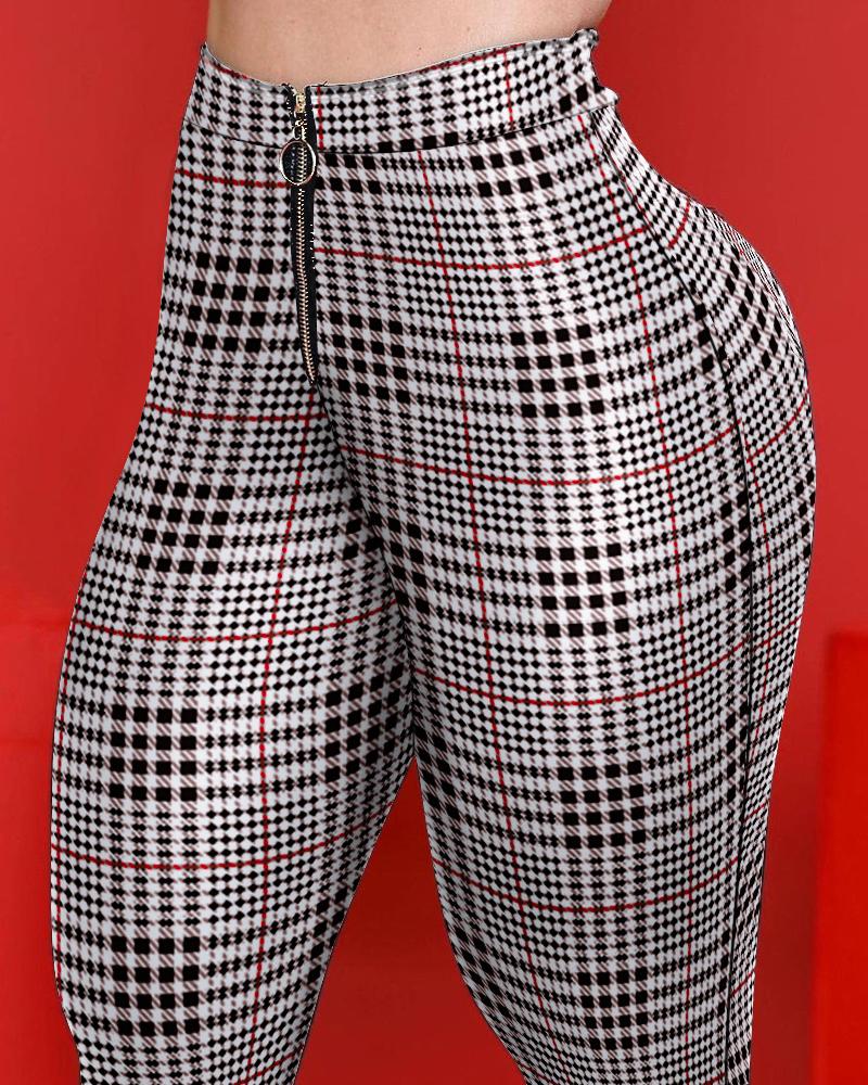 

Plaid Print Zipper Fly Skinny Pants, Multicolor