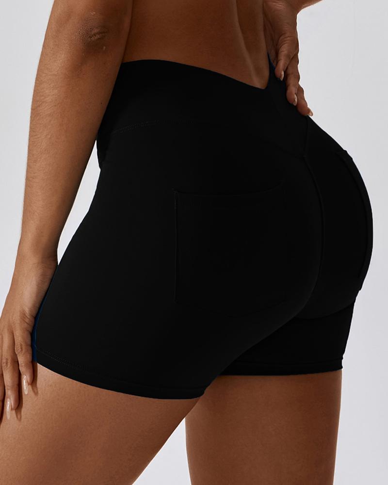 

Pocket Design Butt Lifting Active Shorts, Black