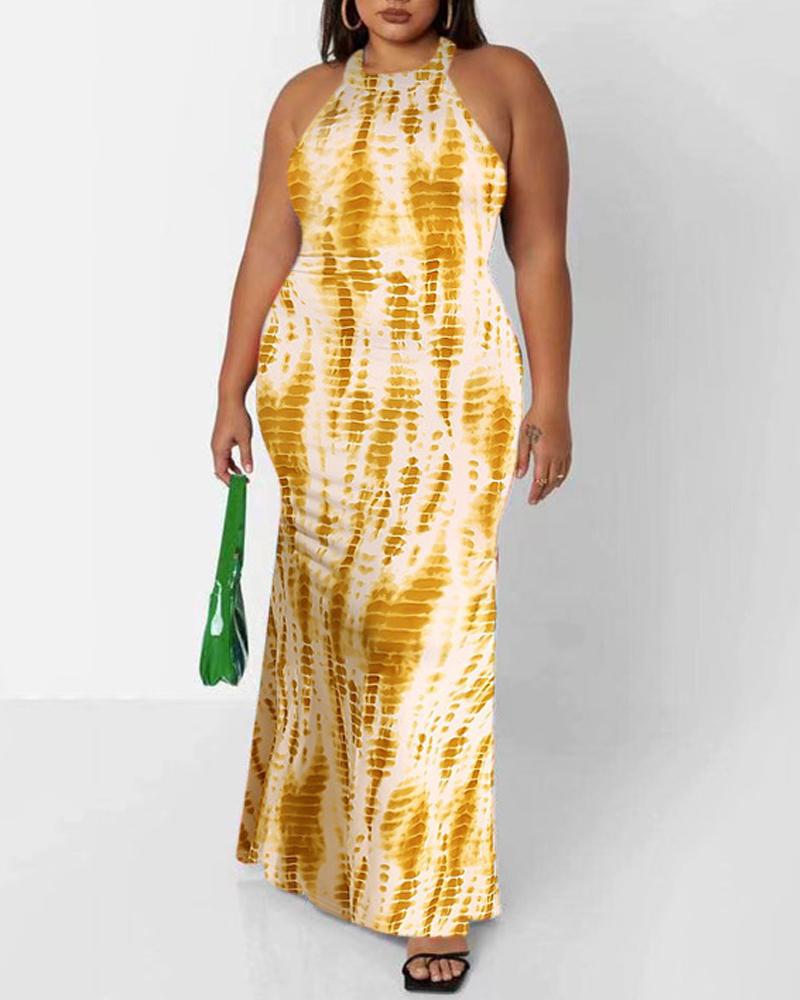 

Plus Size Tie Dye Print Cutout Back Maxi Dress, Orange