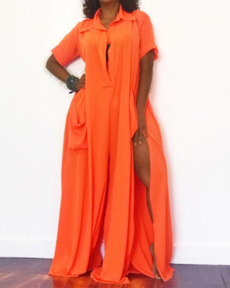 

Pocket Design High Slit Wide Leg Jumpsuit, Orange