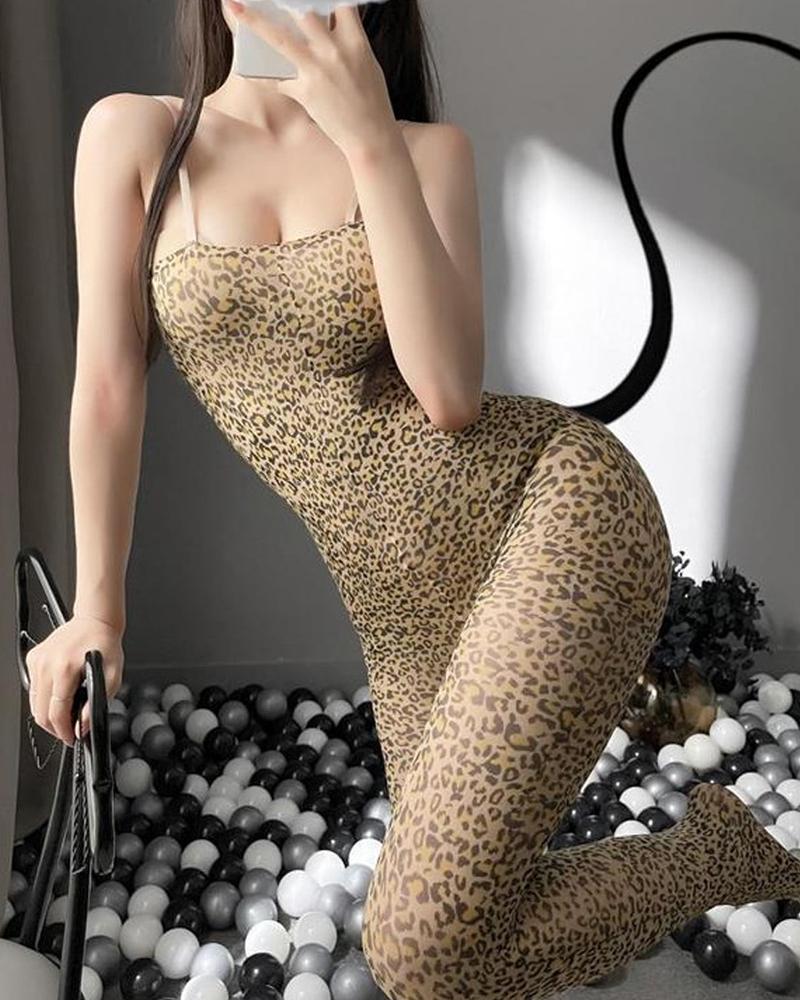 

Leopard Print Crotchless Bodystockings