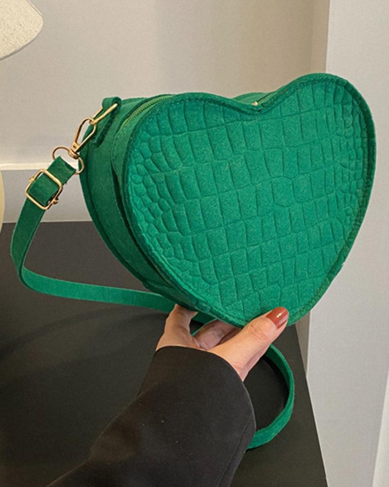 

Crocodile Heart-Shaped Crossbody Shoulder Bag, Green