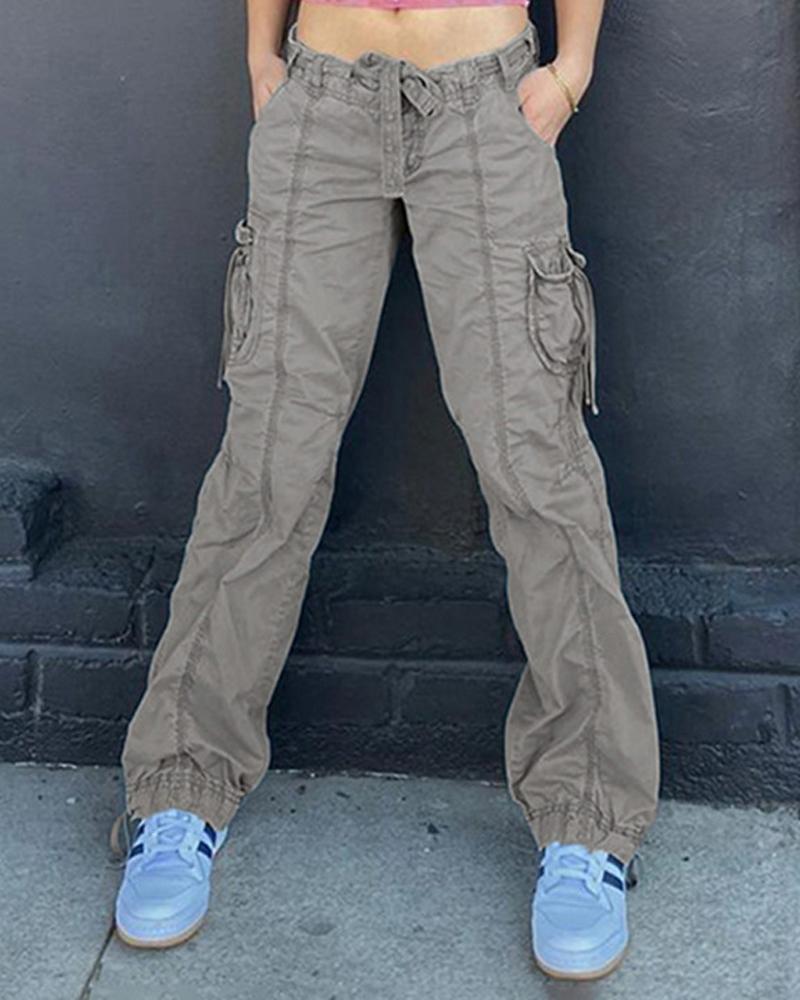 

Flap Pocket Tied Detail Cargo Pants, Gray