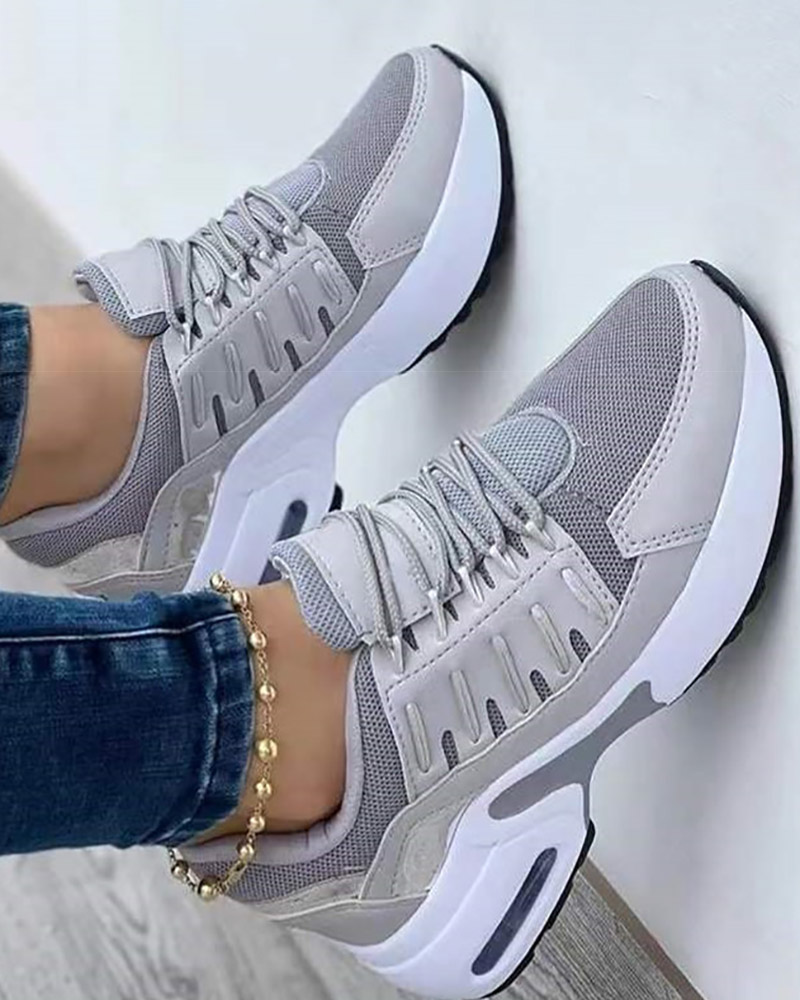 

Lace-up Contrast Paneled Casual Sneakers, Gray