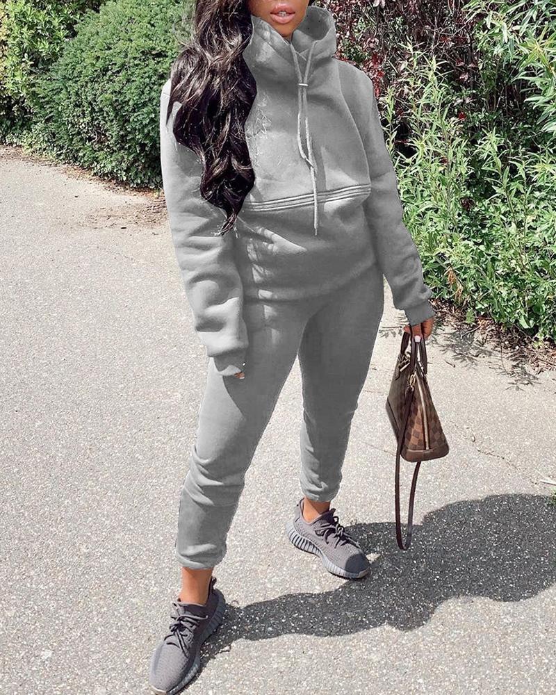 

Solid Long Sleeve Loose Hoodies Sweatshirts Suit Sets, Gray