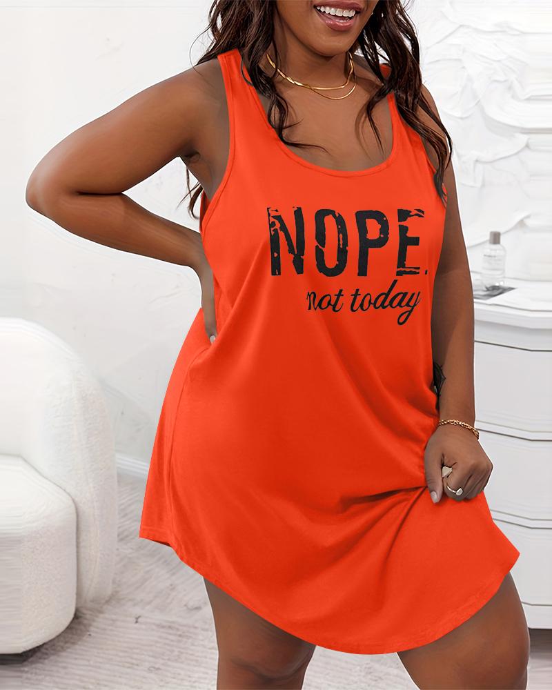 

Plus Size Slogan Print U-Neck Sleeveless Sleep Dress, Orange