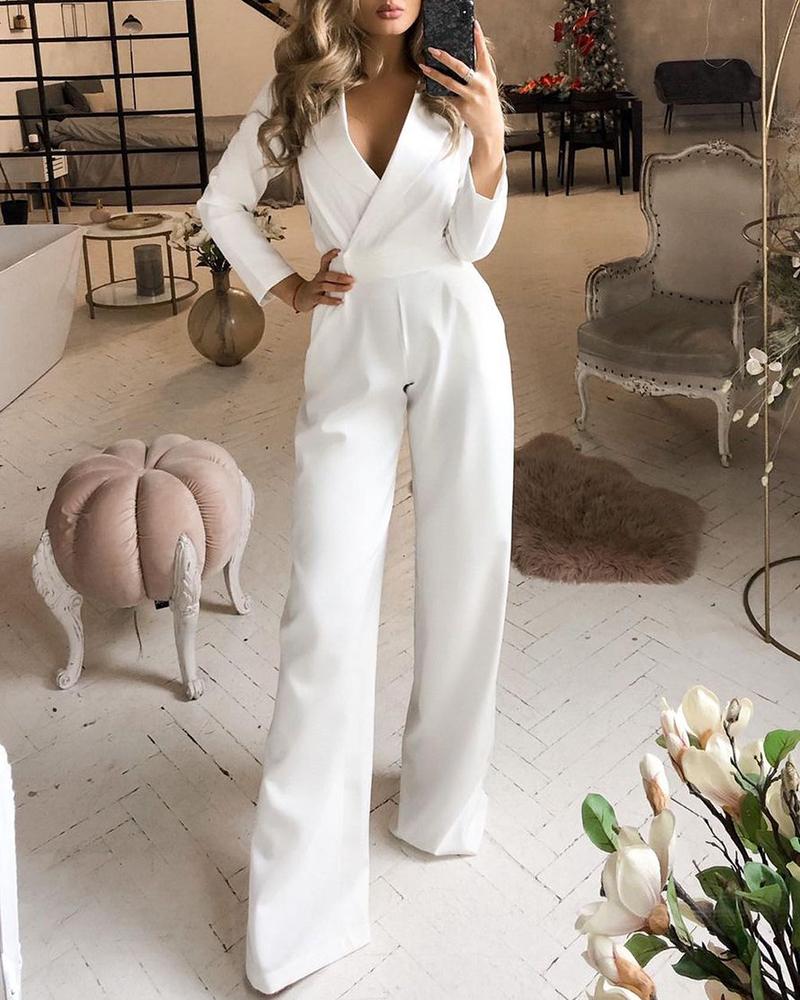 

Long Sleeve Wide Leg Jumpsuit, White