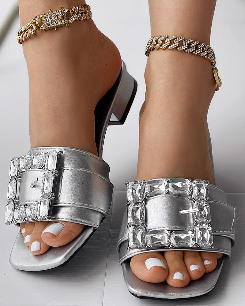 Gem Stone Decor Buckled Low Heel Slippers